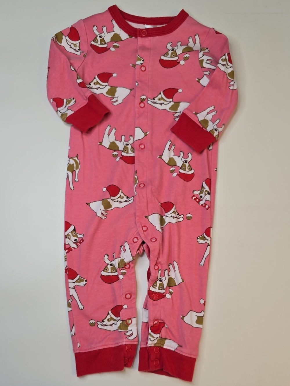 Baby Boden Pink Santa Dog Holiday One-Piece